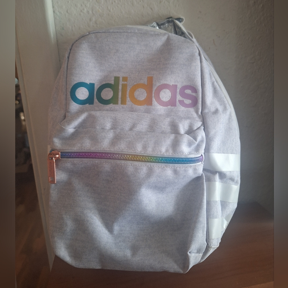 Adidas Gray Backpack with Rainbow Logo